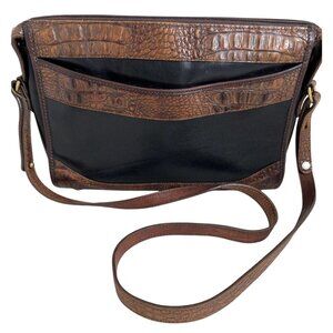 Brahmin Brown & Black Leather Crocodile Embossed Shoulder Bag